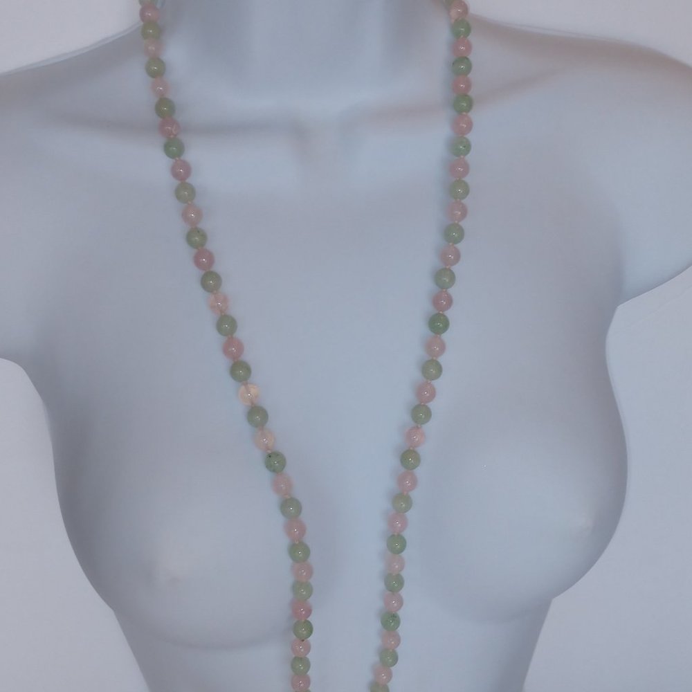 Green and Pink Bead Necklace with Agate Beads Single Strand Handmade 17 inches - Picture 12 of 16